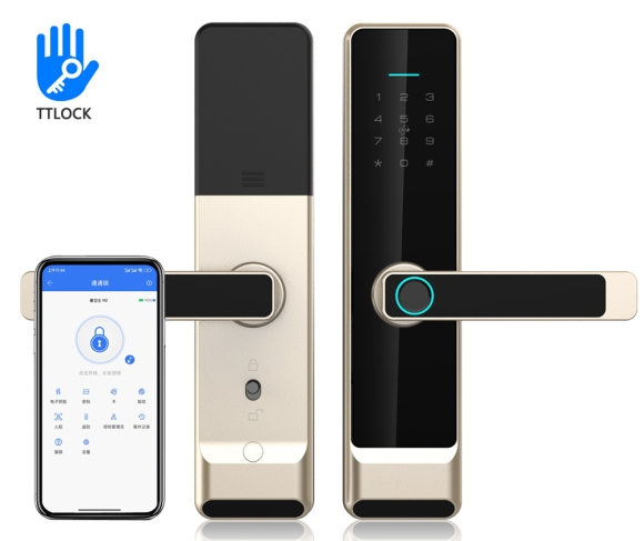 Khóa vân tay cửa gỗ màu bạc, vàng dùng app TTlock S30