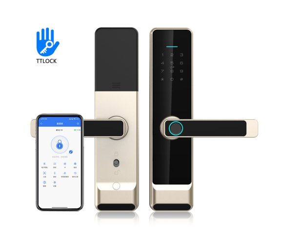 Khóa vân tay cửa gỗ màu bạc, vàng dùng app TTlock S30